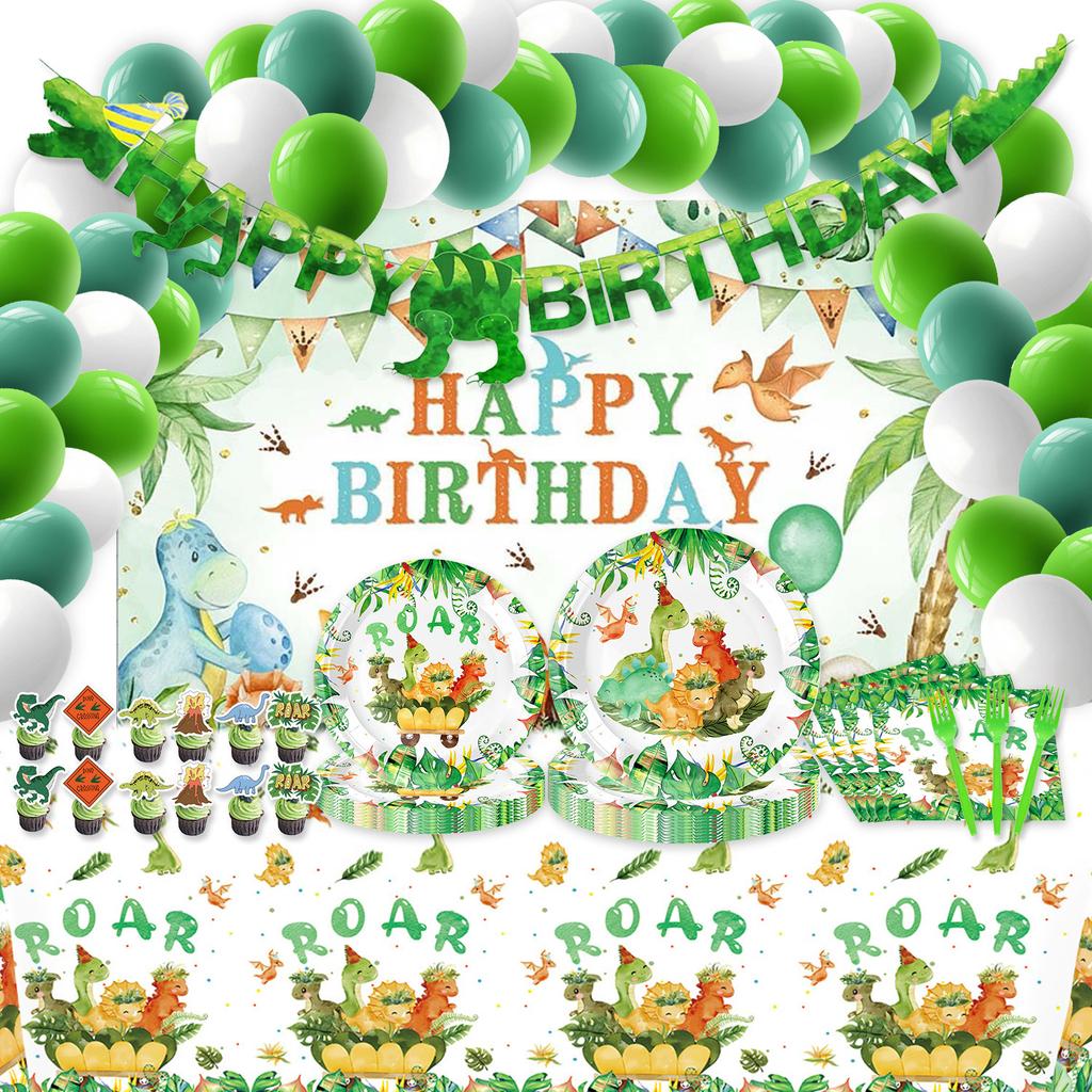 Dinosaur Party Supplies Birthday Decoration Cartoon Dinosaur Decoration Arrangement Paper Plate Paper Cup Paper Towel Tablecloth Atmosphere Props