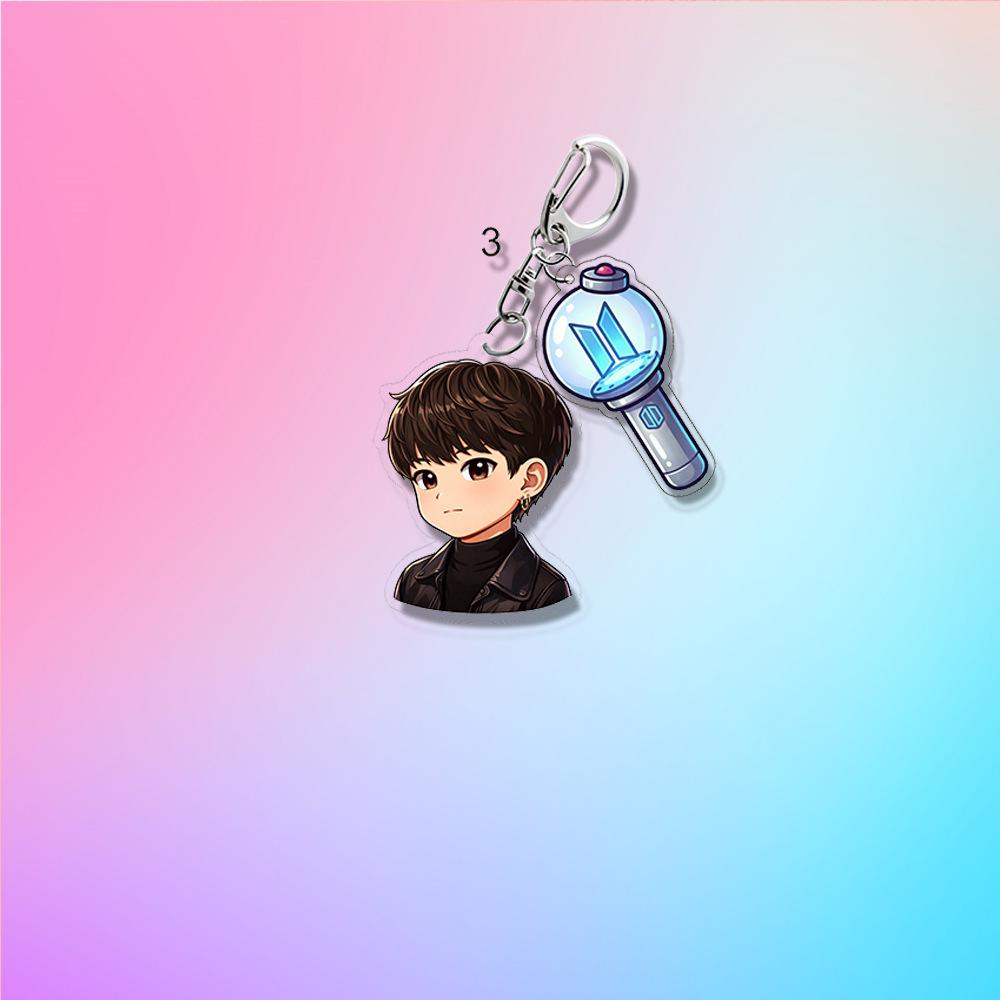 Двойной акриловый брелок BTS Аниме Мультяшный и ARMY Bomb, Мультяшная фигурка Bangtan Boys + Брелок-подвеска Lightstick, Подвеска на сумку для фанатов Kpop ARMY