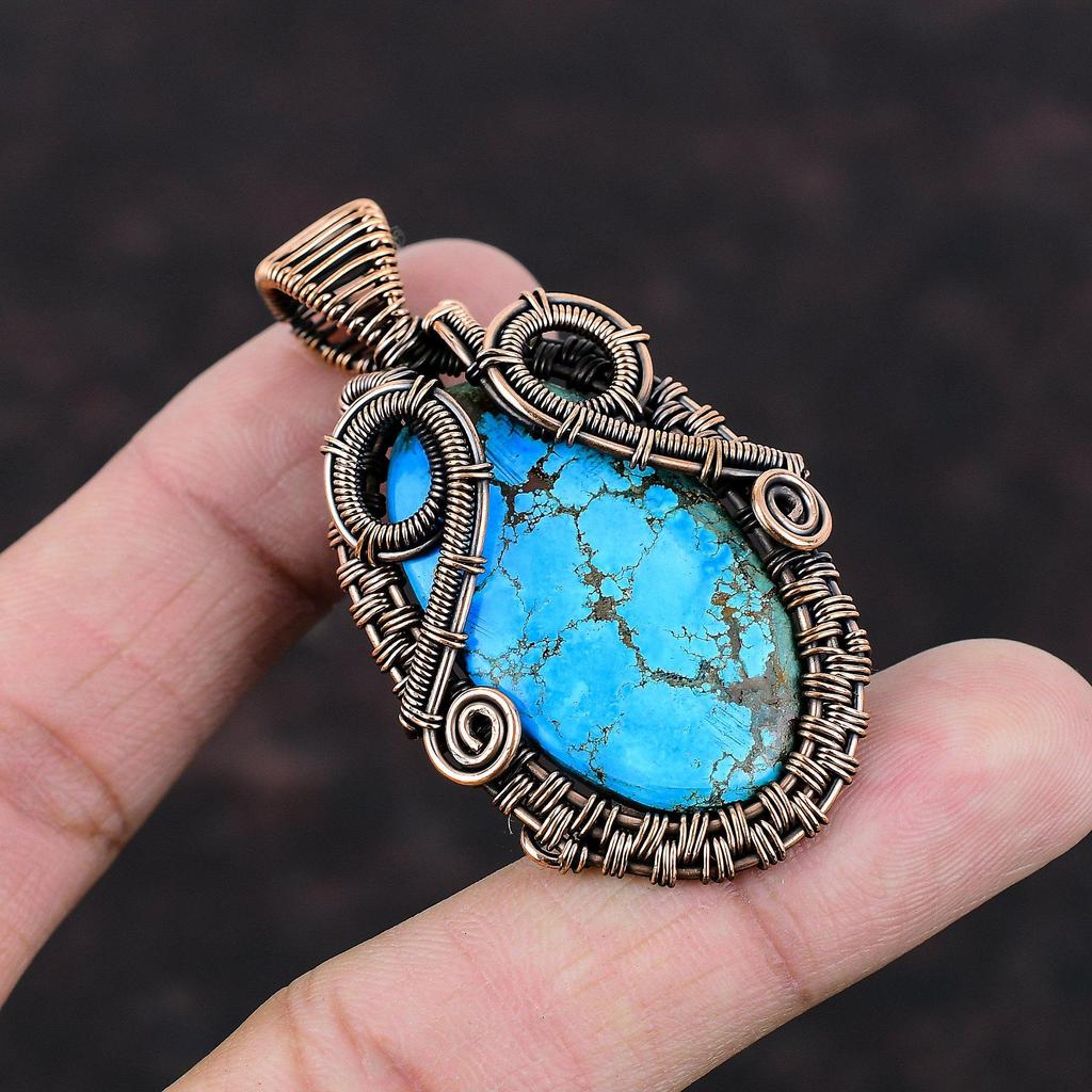 Тибетская бирюзовая подвеска, медная проволока, кулон, кулон ручной работы, тибетская бирюза, ювелирные изделия, кулон с драгоценным камнем, медные украшения для подарка