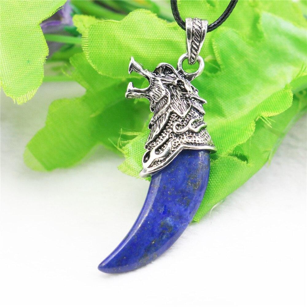 Лев в реве Полумесяц Зеленый авантюрин Синий лазурит Белый лунный камень Ожерелье с подвеской Черная веревочная цепочка Ювелирные изделия для девочек