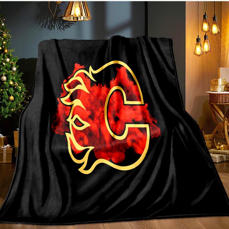 Calgary Flames Flannel Blanket, Use for Birthday/Holiday Gift, Soft Blanket for Sofa/Bed/Camping/Office/Tourism Use,All Seasons