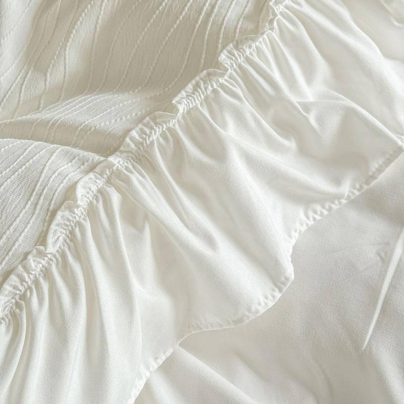 Французский принцессный стиль Кружева Рюши Свадебный постельный комплект Стиранный хлопок Мягкий пододеяльник Простыня/простыня на резинке Наволочки 4шт