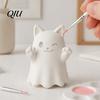 Ghost Cat Figurines 3D Printed Cute Figurine, Wink Smile Surprise Spooky Halloween Decor, Handmade Artistic Sculptures Blank White DIY Paintable