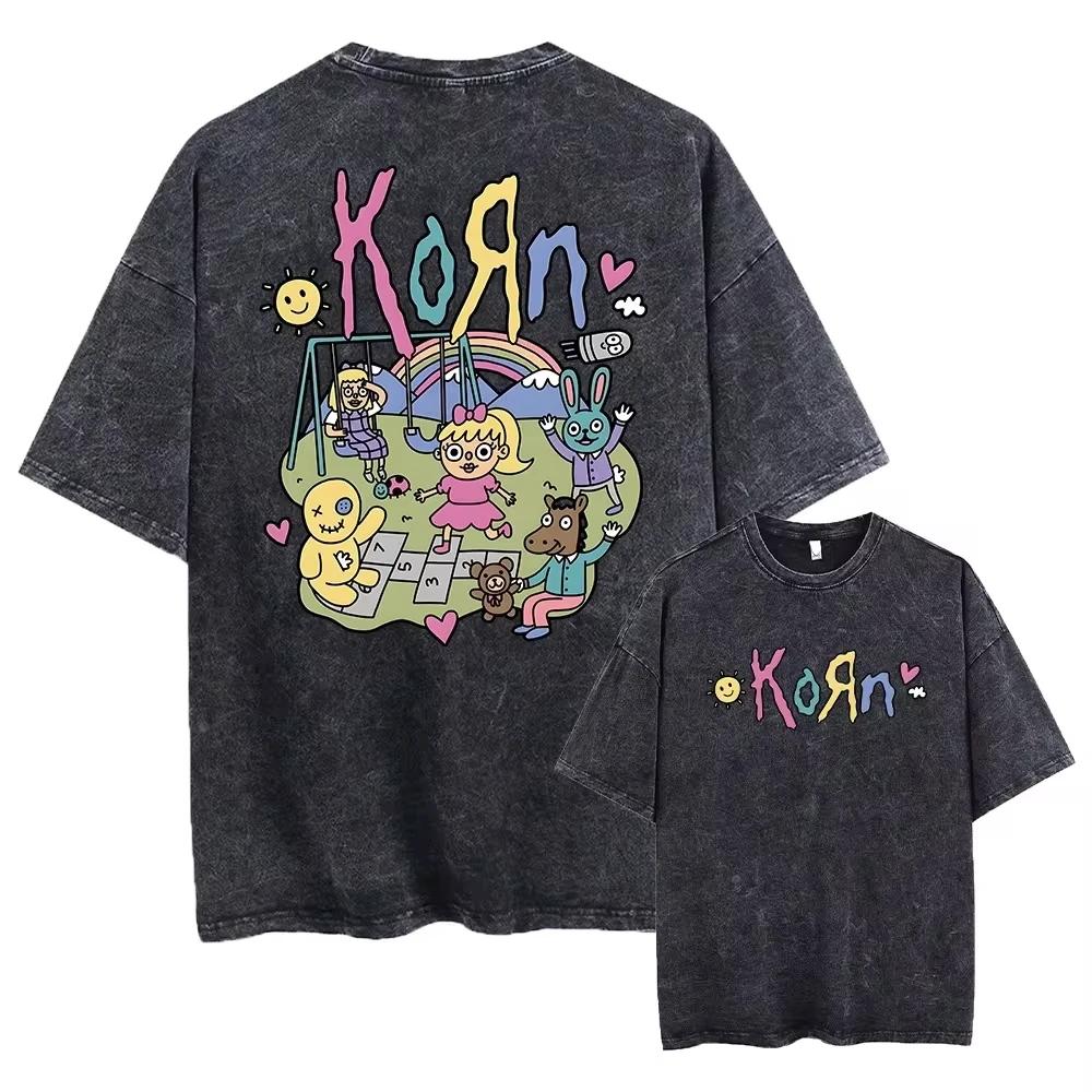 Стираная винтажная рок-группа Korn Falling Away From Me футболка с принтом скелета футболки мужская модная готическая футболка мужские свободные футболки