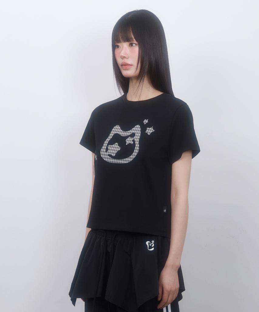 LMR Cat Symbol Applique Short Sleeve T-Shirt Black
