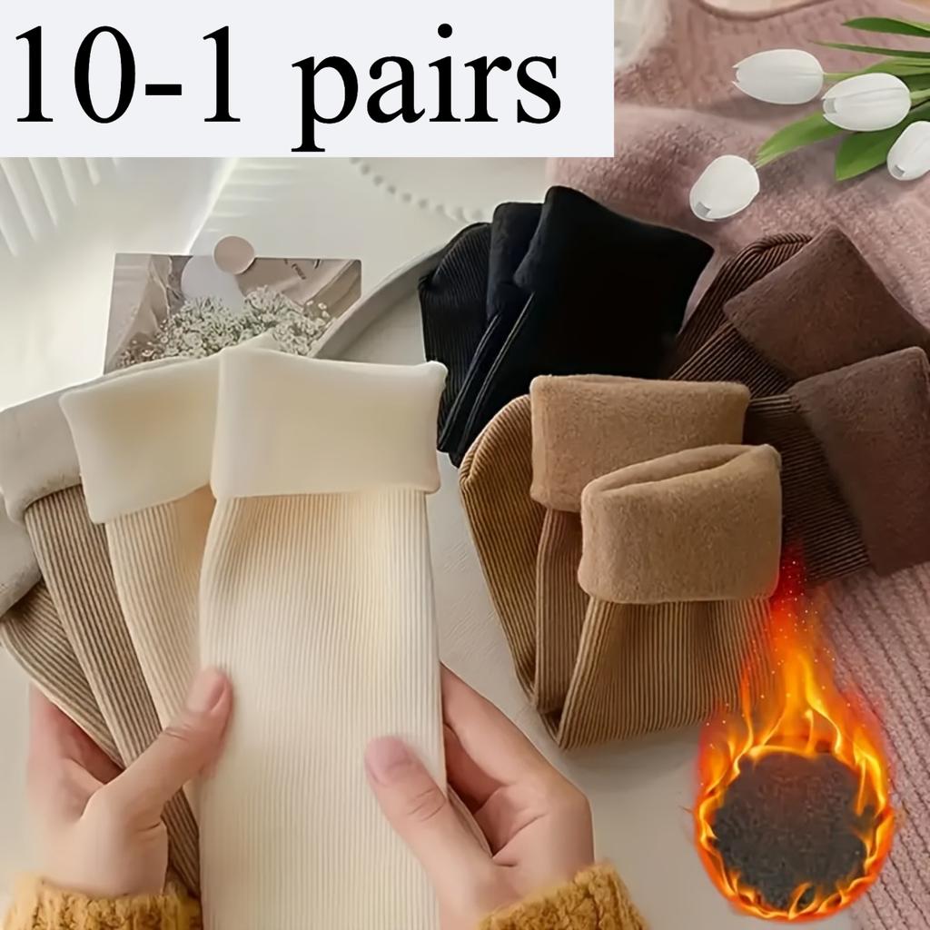 10-1 пара женских осенне-зимних толстых теплых носков для пола, большого размера, с вертикальной полоской, носки для снега, теплые носки с флисовой подкладкой в стиле гольф