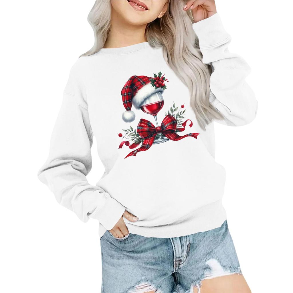 Kids' Fashion Loose-Fit Casual Long-Sleeve Christmas Print Oversized Crewneck Sweatshirt