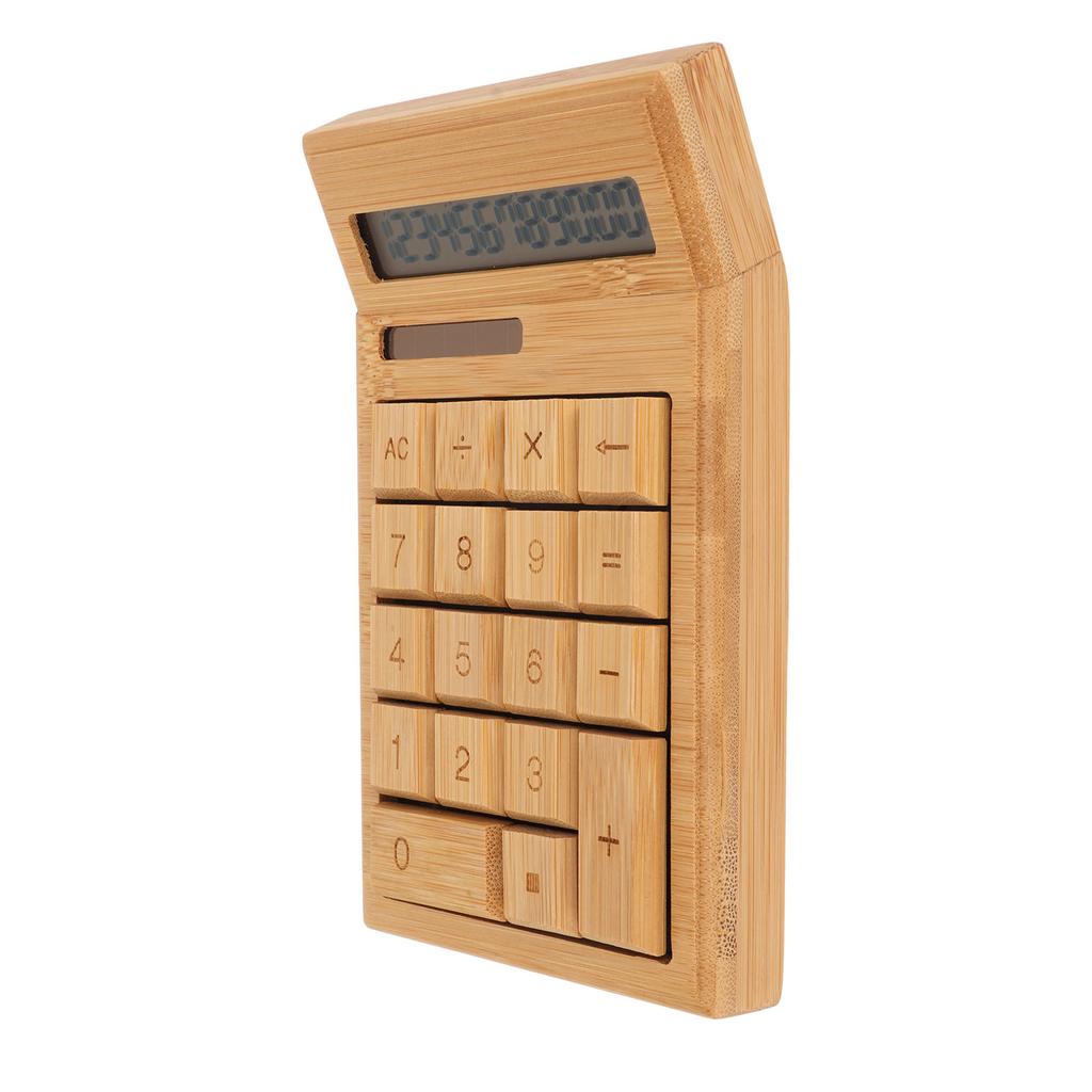 Солнечный калькулятор CS19, солнечная батарея, двойной источник питания, 12-разрядный ЖК-дисплей, 18 кнопок, бамбуковый рабочий стол
