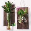 Glass Wall Planter Hanging Vase with Wooden Board Oblate Flower Vase for Hydroponics Plants Flowers Home Office Decor