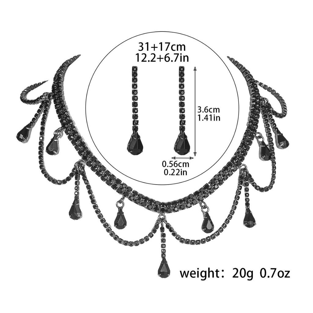 Fashion Claw Chain Black Chain Necklace Earrings Set Premium Feeling Necklace Earrings Two Piece Bridal Jewellery Set