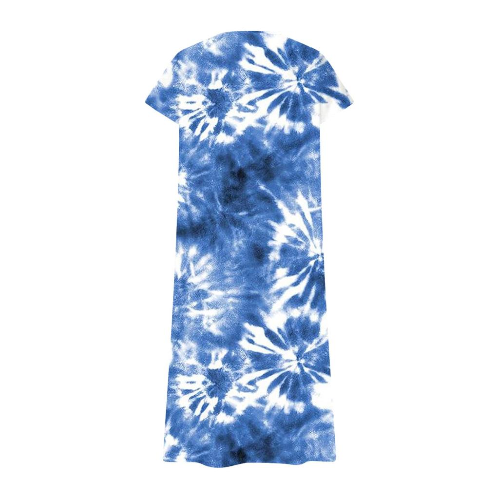 Fashion Women's Summer V-neck Short Sleeve Tie- Retro Print Beach Dress