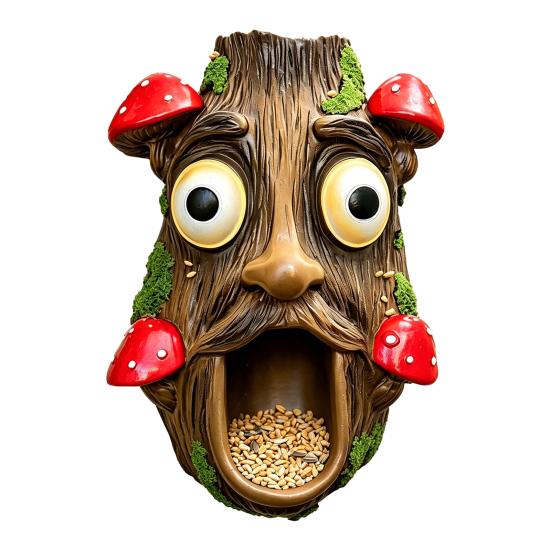Tree Face Bird Feeder, Funny Tree Face Garden Sculpture, Outdoor Decorative Bird Feeder for Trees Fences Posts Walls