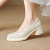Krazing Pot Cow Skin Round Toe Size 42 Thick Round Med Heels Slip On Platform Hollow Out White Color Gladiator Autumn Pumps