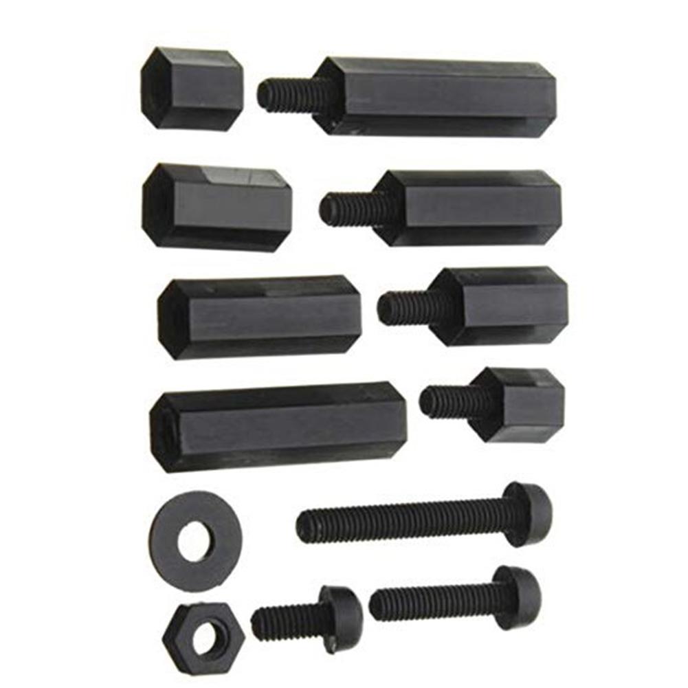 260pcs M3 Nylon Hex Spacer Screw Nut Assortment Kit Standoff Plastic Black