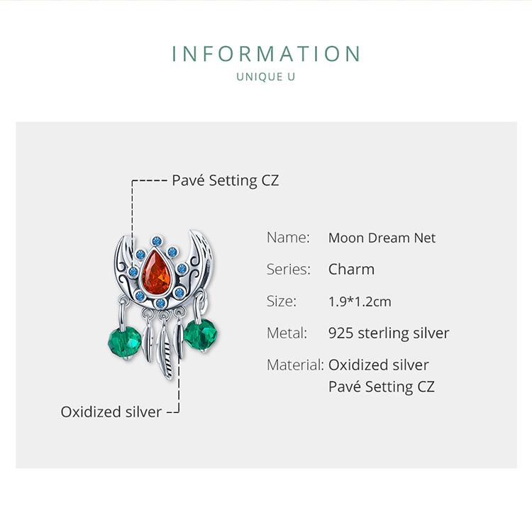 BAMOER стерлингового серебра 925 пробы Винтаж Ловец снов богемный рубин циркон подвеска для оригинального браслета