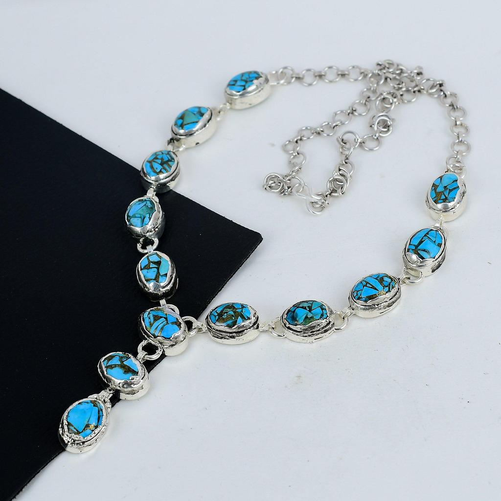 Украшения ручной работы из драгоценных камней с синей медью и бирюзой, ожерелье из стерлингового серебра 925 пробы, ожерелье из бирюзового серебра для жены, ожерелье унисекс, подарок для любви