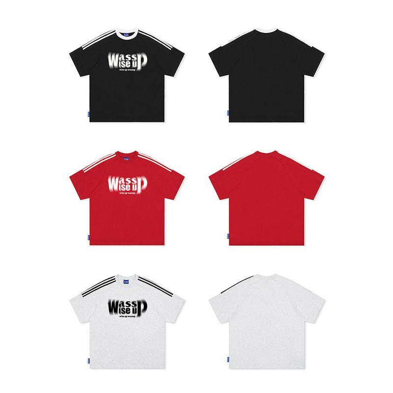 Wassup Heods Trendy Brand Webbing Short-Sleeve T-Shirt for Men, Summer Loose American-Style Phantom Letter T-Shirt Top