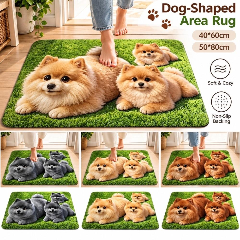 3D Printed Pomeranian Dog Mat Absorbent Animal Shaped Carpet Cute Diatom Mud Mat  Home Floor Decor