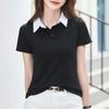 Summer Women's T-shirt Clashing Colour Lapel Short Sleeve Polo Shirt Tops
