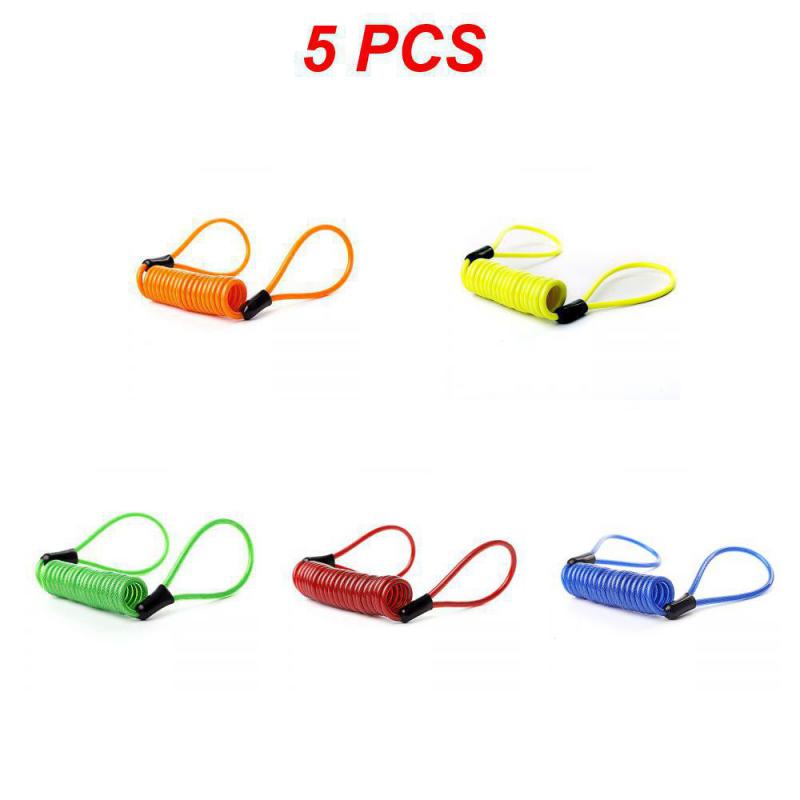 5Pcs 150CM Motorcycle Brake Disc Lock Scooter Reminder Cable Bicycle Spring Rope Bag Anti-Theft Cable Protection Alarm Locks