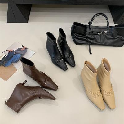 Мода Bailamos 2025 Зима Новый Бренд Женские Ботильоны На Тонком Низком Каблуке Туфли-Лодочки для Платья Модные Пряжки Круглый Носок Женские Элегантные Короткие Ботинки