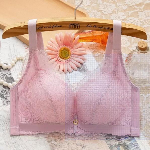 Bright Red Lace Underwear for Small-Chested Women: Medium-Thick, Gathered, Wireless Bra.