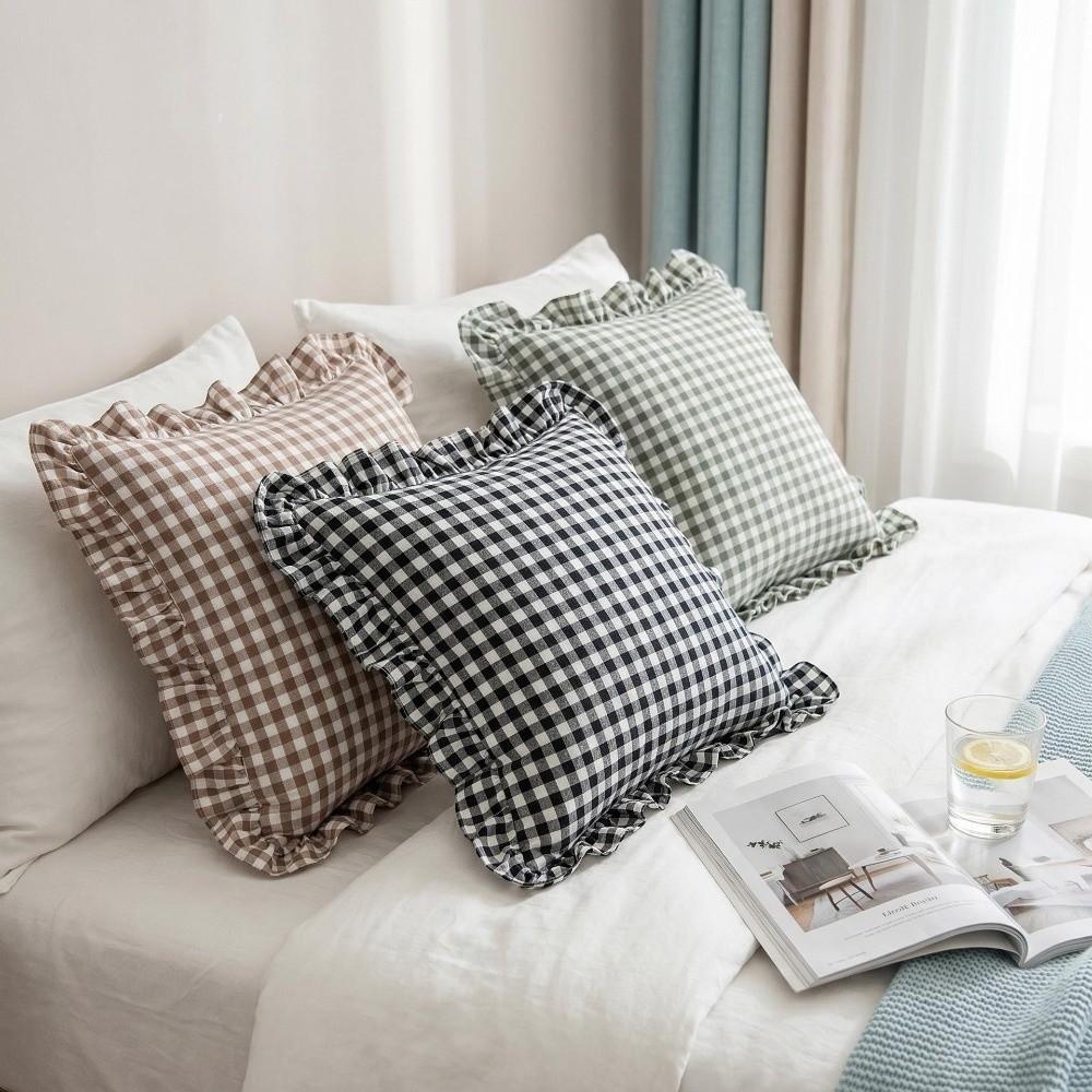 Square Shape Plaid Cushion Cover 30x50cm Piping Pillowcase Ruffled Cushion Cover For Home