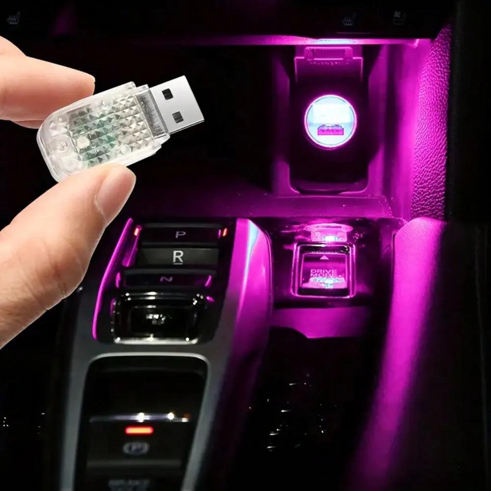 Автомобильный светодиодный USB неоновый окружающий свет – RGB мини цветная атмосферная лампа для интерьера автомобиля (Портативный ночник-аксессуар)