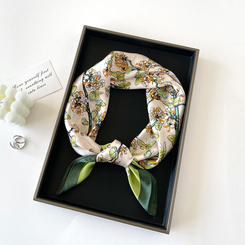Подарочная коробка шарфы женские мятные мамбо элитные квадратные шарфы зеленый цветок лотоса имитация шелкового шарфа комплект