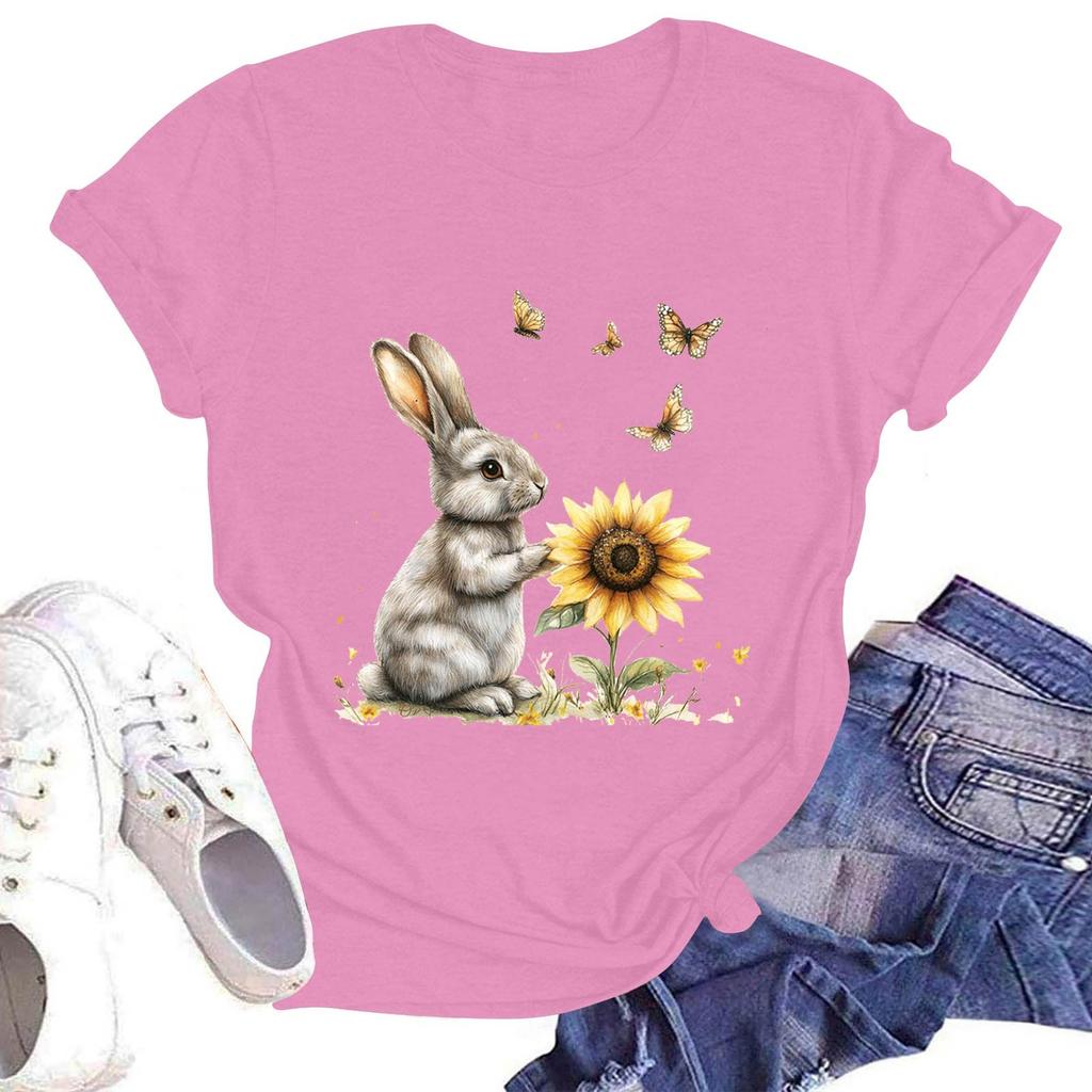 Women's Casual Round Neck Short Sleeve Pullover Printed T-Shirt Top