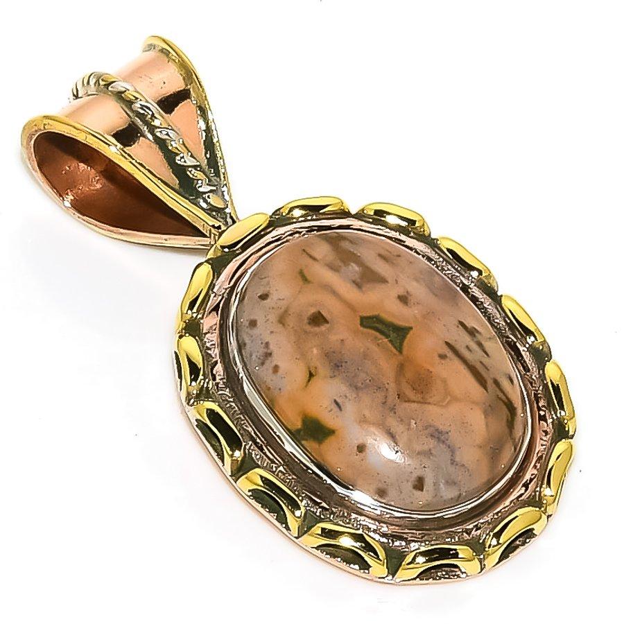 Подвеска из натурального океанического яшмы из двухцветного стерлингового серебра 925 пробы 1,50 дюйма C6A46