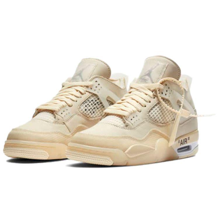 Off-White X  Air Jordan 4 Retro SP Sail Women Sneakers Tan Muslin Black CV9388-100