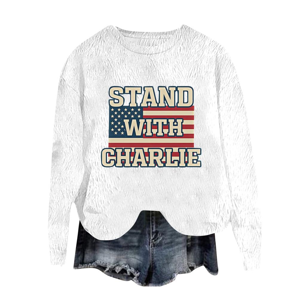 Women's Fashion Round Neck Pullover Top Long Sleeve Tee Printed Sweatshirt