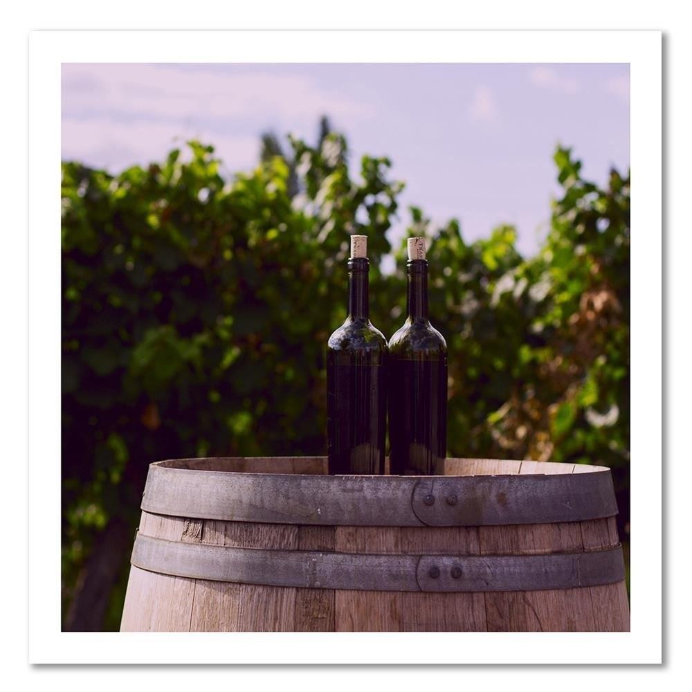 Canvas Print, Wine Bottles and Wooden Barrel
