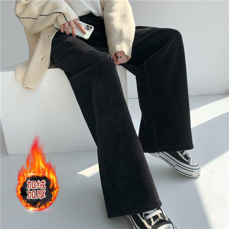 Осенние модные свободные повседневные плюшевые широкие брюки женские зимние толстые бархатные свободные женские брюки однотонные прямые офисные женские брюки с высокой талией 31057