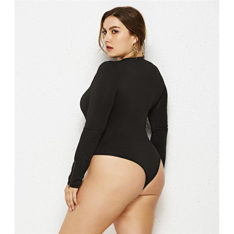 Женский цельный сплошной цвет с длинными рукавами, сексуальный комбинезон с защитой от воздействия больших размеров
