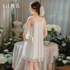 Women's Lace Mesh V Neck Lace Up Loose Sleep Dress with Robe Lounge Set