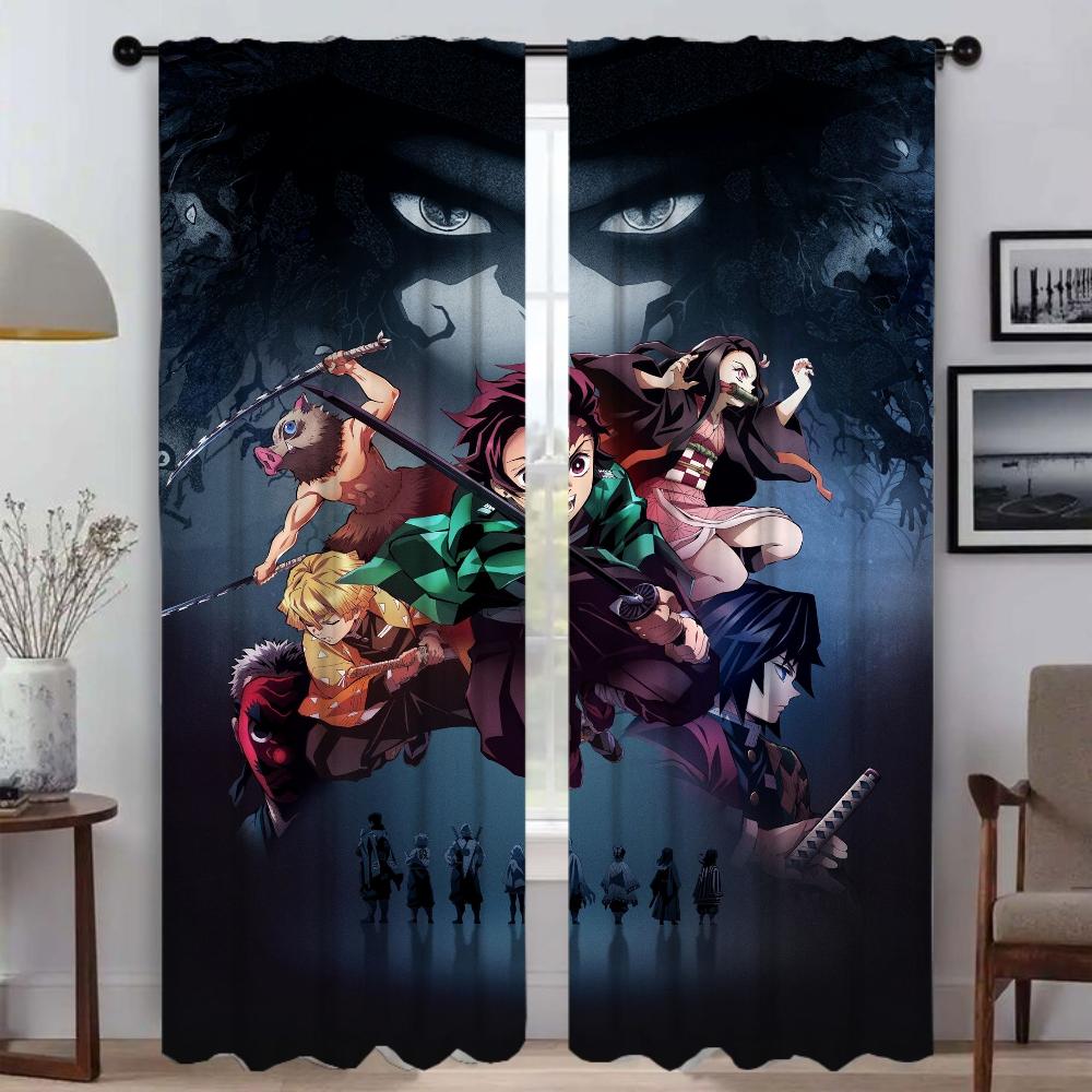 Шторы Demon Slayer для детской комнаты, перегородки для домашнего интерьера, 2 шт., тюль для спальни, затемняющие шторы для гостиной