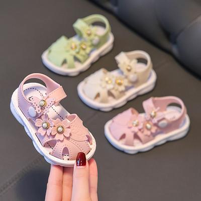 Сандалии для девочек 0-3 лет, детская обувь с пряжкой Baotou для малышей, нескользящая мягкая подошва, домашняя одежда, детские сандалии