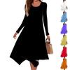 Women's Casual Fashion Round Neck Long Sleeve Solid Color Irregular Hem Midi Dress