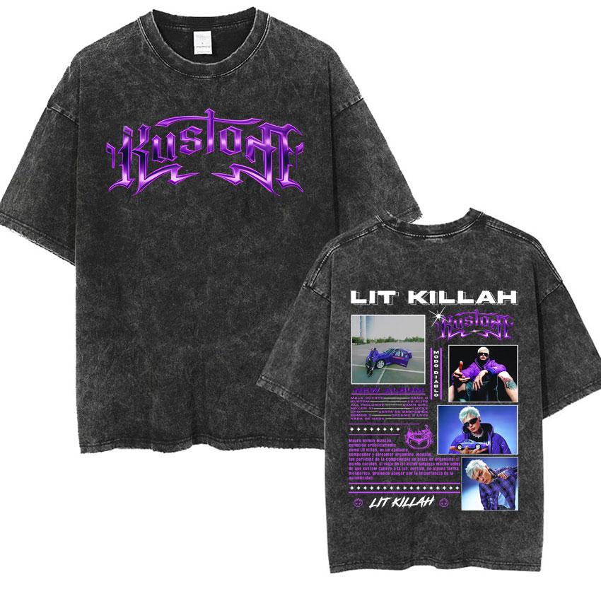 Lit Killah Gothic Album Merch Vintage Washed Double Sided Tshrit Men Women Cozy Short Sleeve Tshrits Teenagers Oversized T Shrit