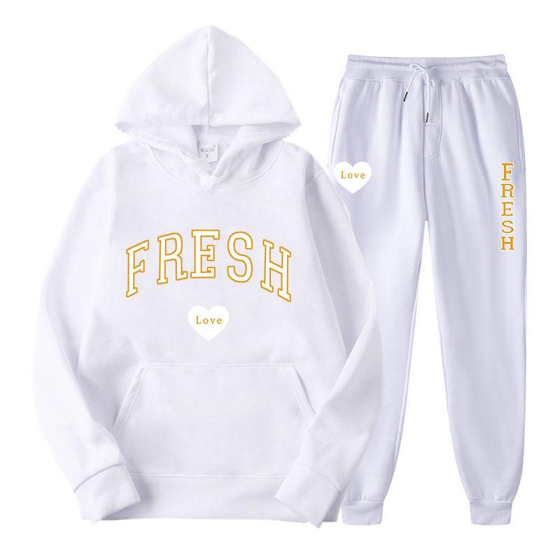 New Love Pattern Winter Couple Hoodie Suit Hoodie and Pants 2 Pieces Casual TracksuitSet Youth Popular Sports and Leisure