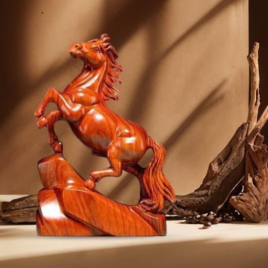 Деревянная фигурка лошади Маленькая статуэтка лошади 2026 год Китайский Новый год Животное зодиака Скульптура Фэн-шуй Украшение для рабочего стола для богатства удачи