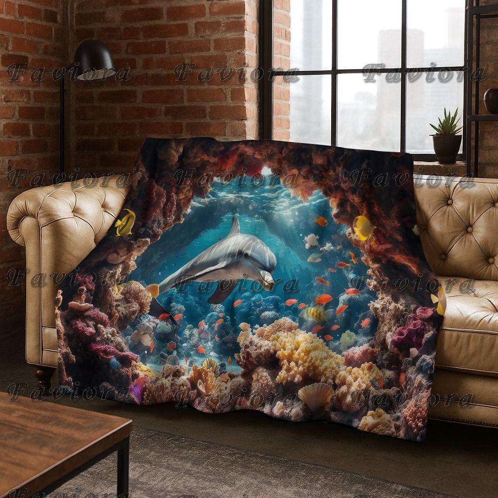 3D Illusion Sea Underwater World Dolphin 2026 New Flannel Blanket,Cozy Soft Throw Blanket for Home Bedroom Bed Sofa Cover Gift