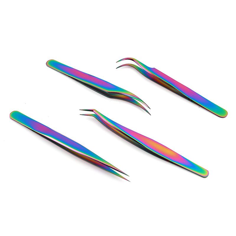 Colored Stainless Steel Volume Eyelash Tweezers Eyelash Extension Supplier Private Logo Lash Tools