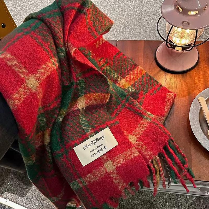 Осень И Зима Новый Клетчатый Шарф Для Женщин Корейский Стиль Универсальная Шаль Теплый Рождественский Шерстяной Шарф На Шею