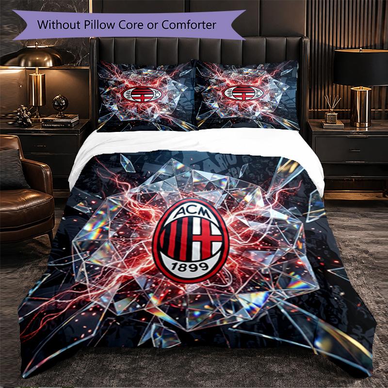 AC Milan Pattern 3 Pieces Bedding Set Soft Microfiber Duvet Cover with Pillow Cases for Bedroom