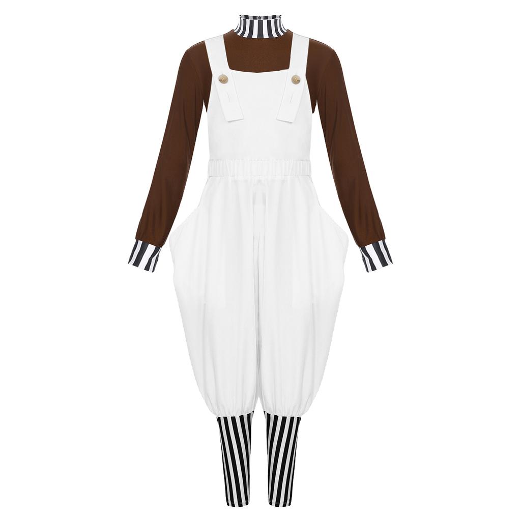 Complete Kids Boys Factory Worker Costume 2Pcs: Mock Neck Top with Back Zipper & Adjustable Cross Back Strap Striped Overalls