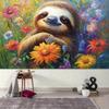 2D Cute Sloth Floral Backdrop Colorful Wildflower Photography Background Cloth
