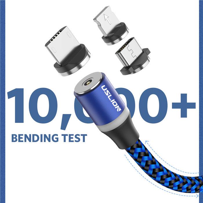 1M 3 In 1 Magnetic Cable For iPhone X Samsung Lighting Nylon Braided Micro USB Type C Magnet Cable